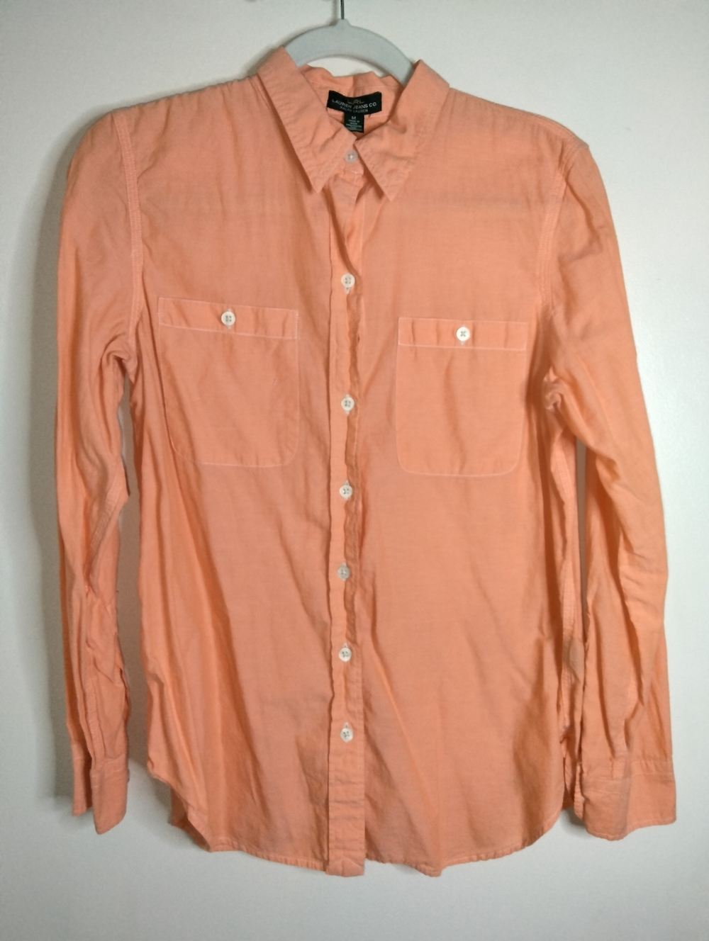 Lauren Ralph Lauren (Size M) Orange/Peach 100% Cotton Button-Down Front LS Shirt
